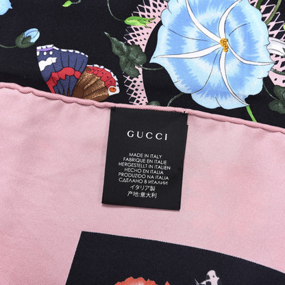 Gucci Silk Twill Flora Snake Square Scarf Black Pink 3 of 4