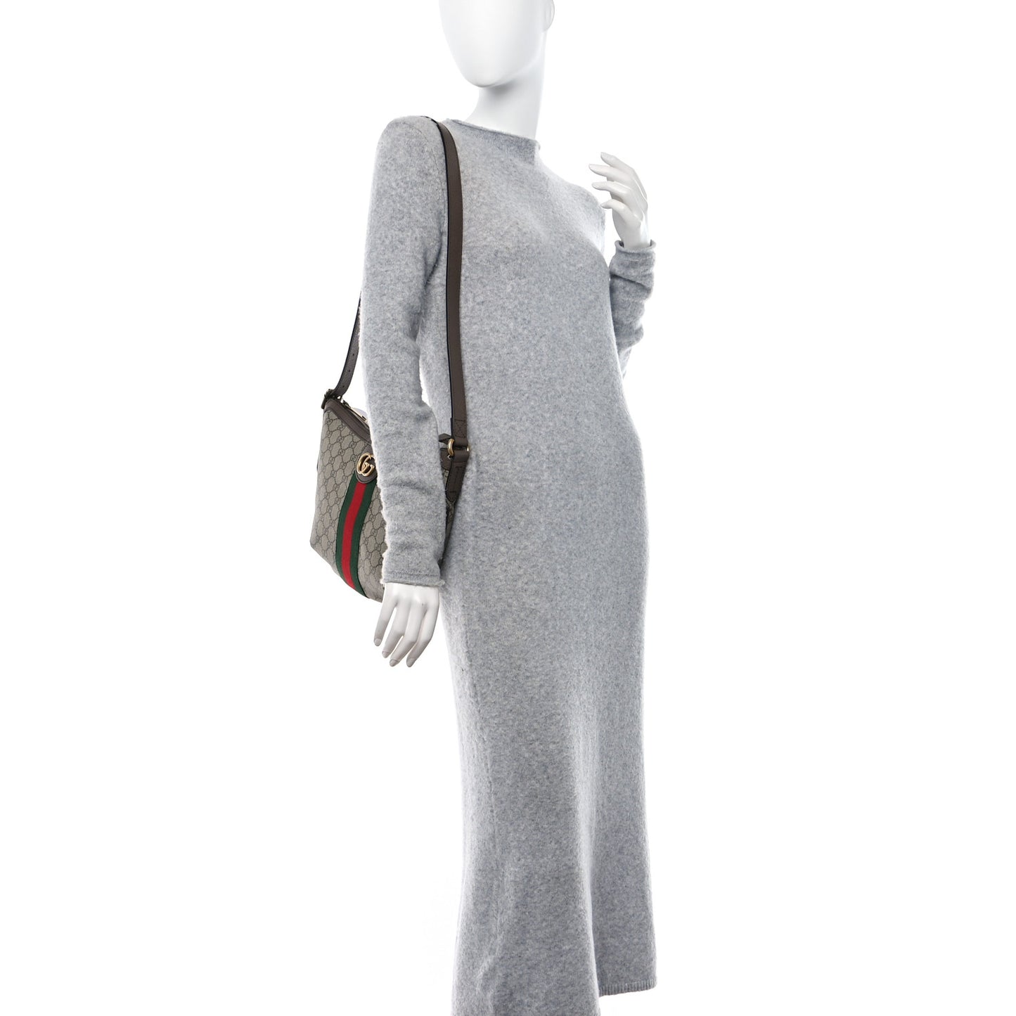 GG Supreme Monogram Web Small Ophidia Half Moon Hobo Brown