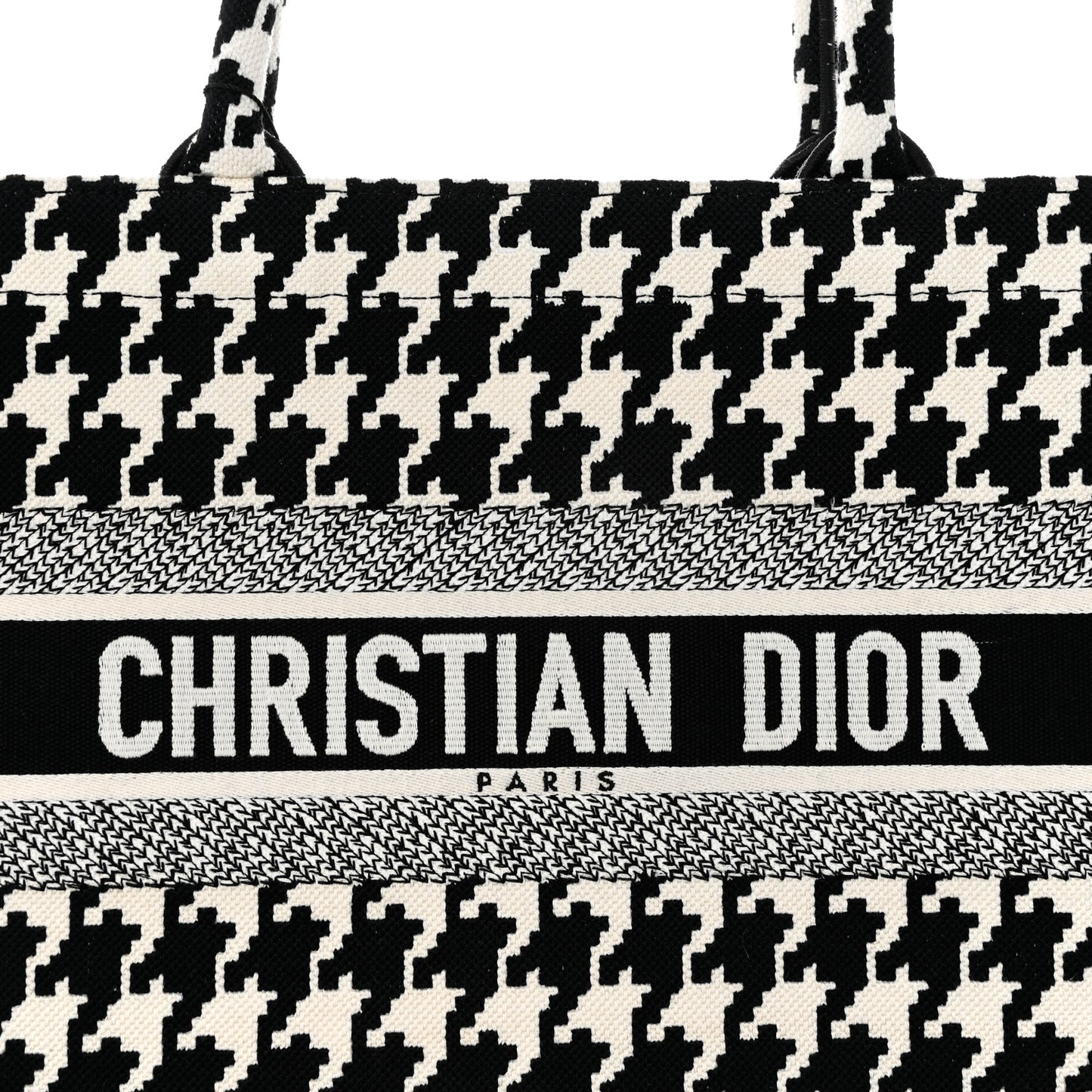 Canvas Macro Houndstooth Embroidered Medium Book Tote Black White
