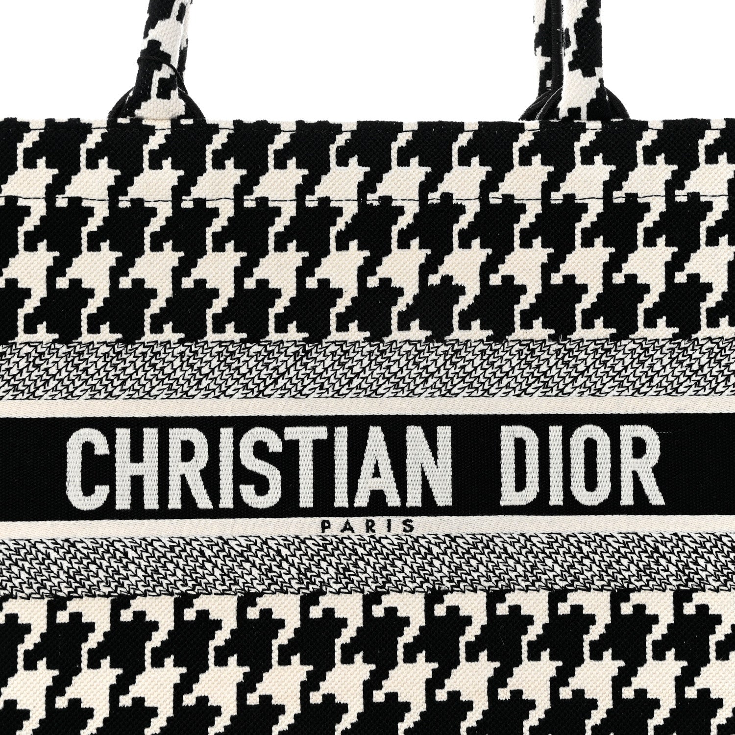 Christian Dior Canvas Macro Houndstooth Embroidered Medium Book Tote Black White 7 of 9