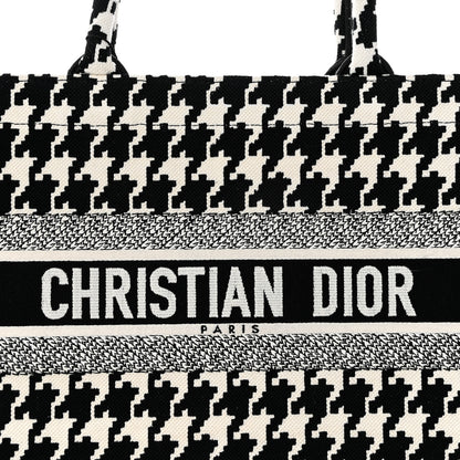 Christian Dior Canvas Macro Houndstooth Embroidered Medium Book Tote Black White 7 of 9