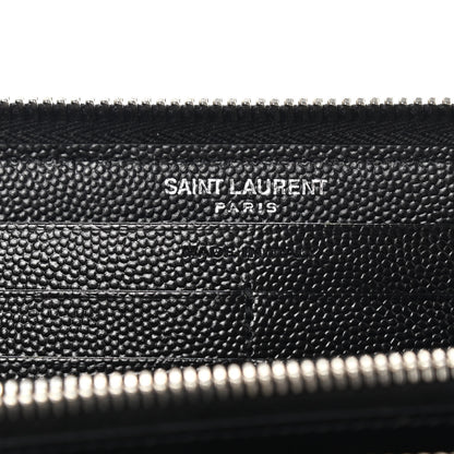 Saint Laurent Grain De Poudre Matelasse Chevron Monogram Zip Around Wallet Black 6 of 10