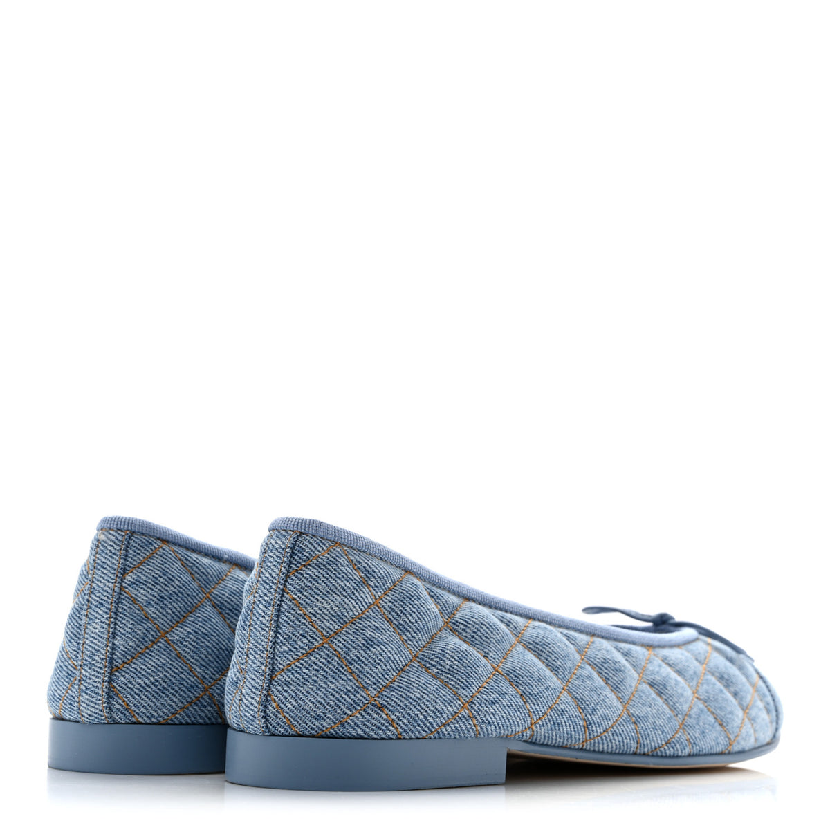 Denim Quilted CC Cap Toe Ballerina Flats 39.5 Light Blue