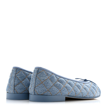 Chanel Denim Quilted CC Cap Toe Ballerina Flats 39.5 Light Blue 5 of 10