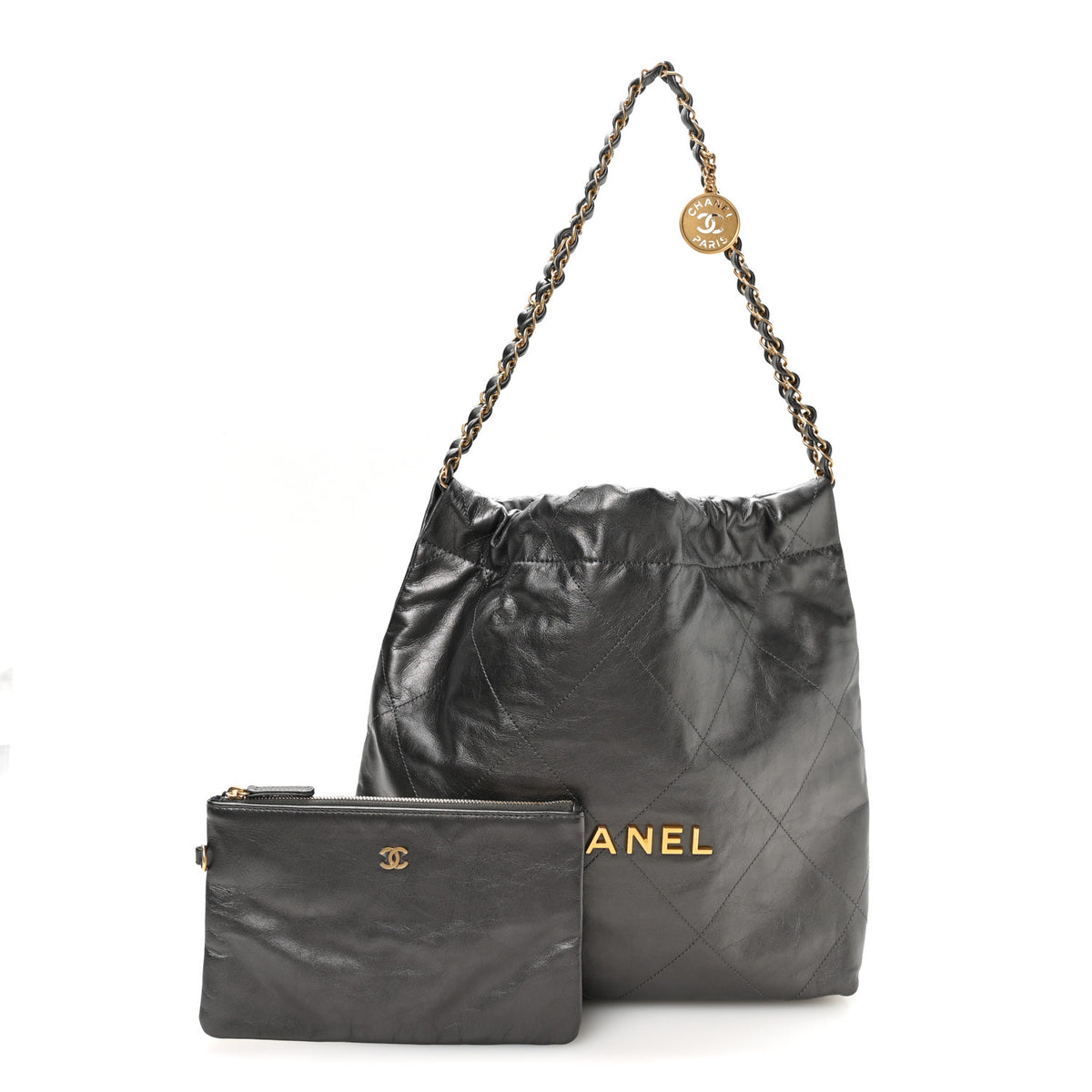 Metallic Calfskin Quilted Small Chanel 22 Ruthenium