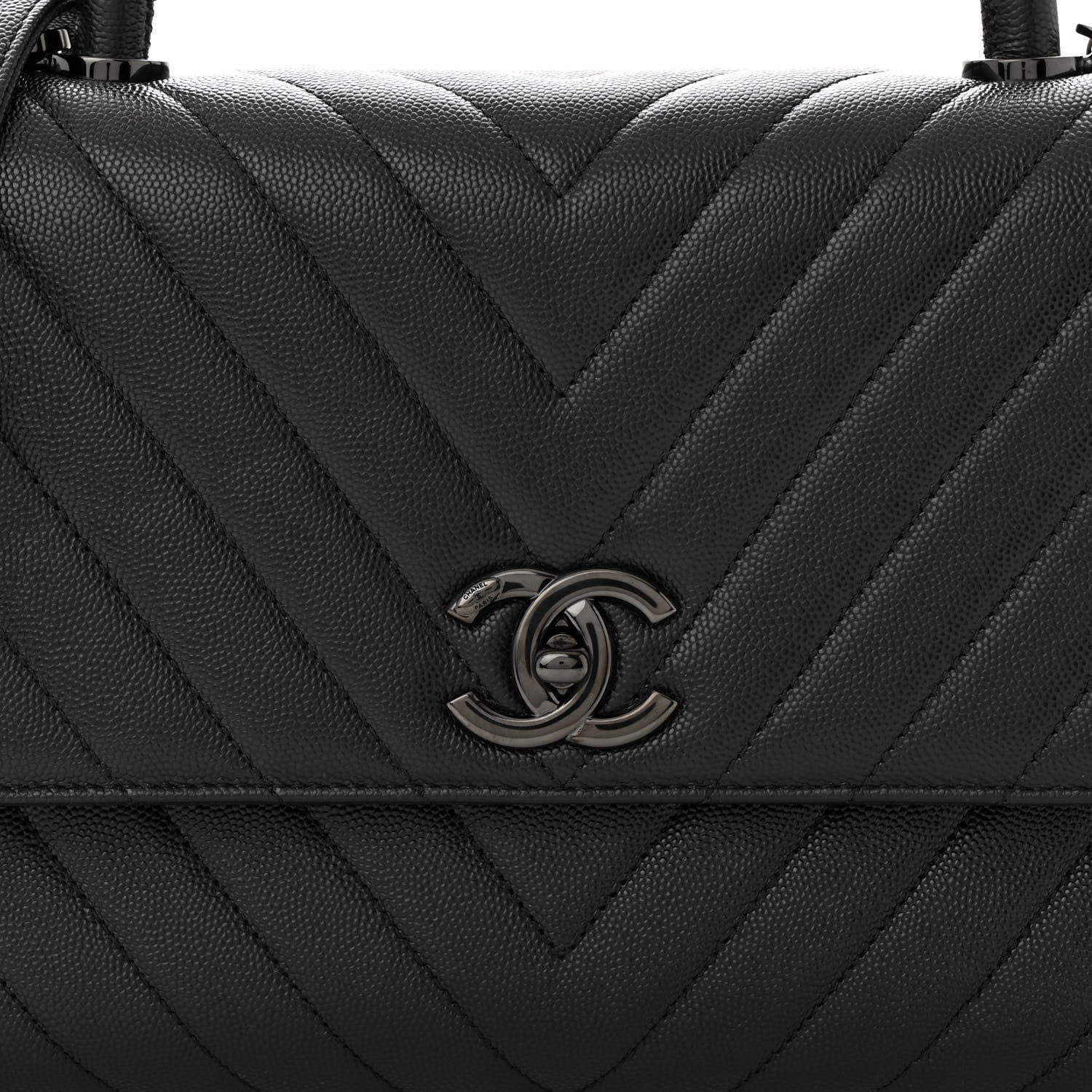 Chanel Caviar Chevron Quilted Small Coco Handle Flap So Black 8 of 10