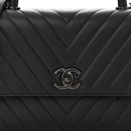 Chanel Caviar Chevron Quilted Small Coco Handle Flap So Black 8 of 10