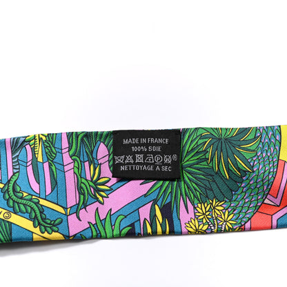 Hermes Silk Animapolis Plumetis Twilly Rose Vert Orange Fluo 2 of 4
