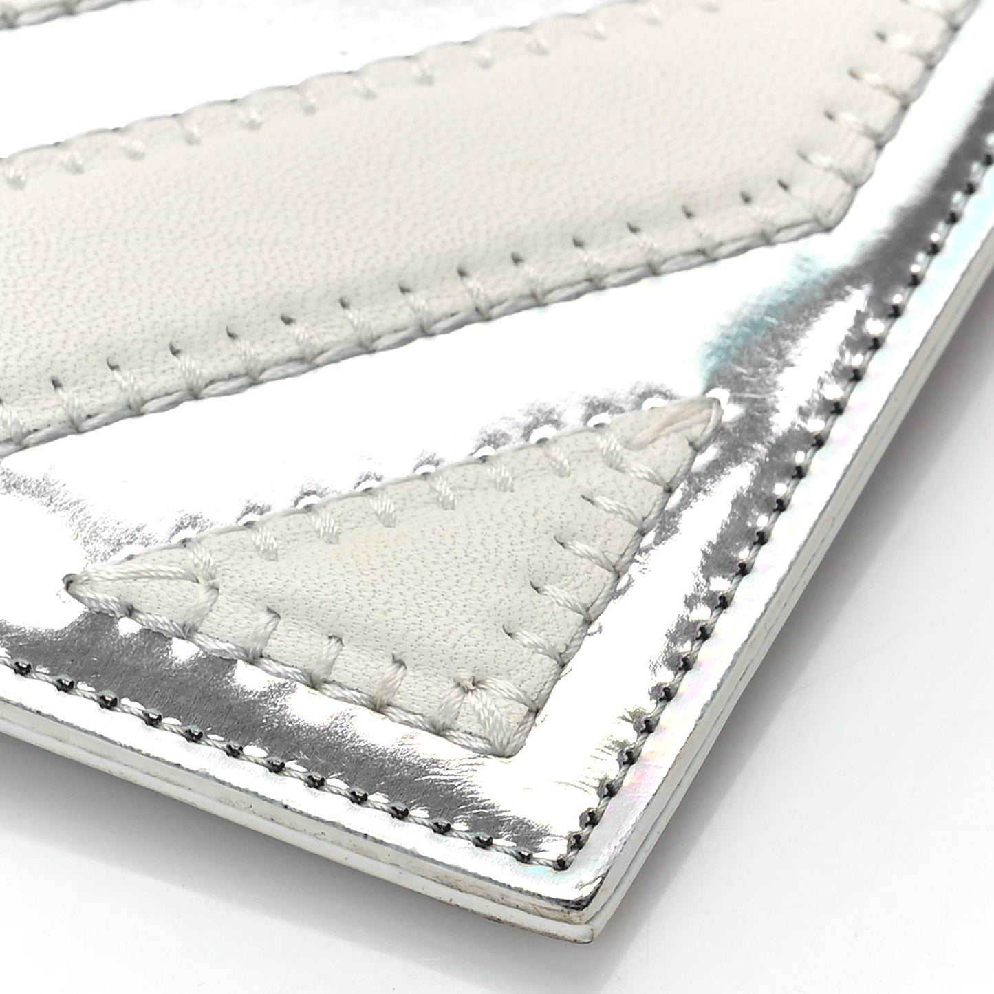 Lambskin Metallic Chevron Zip Pouch White Silver