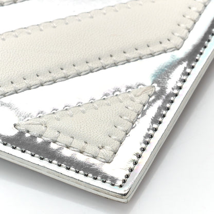Chanel Lambskin Metallic Chevron Zip Pouch White Silver 9 of 9