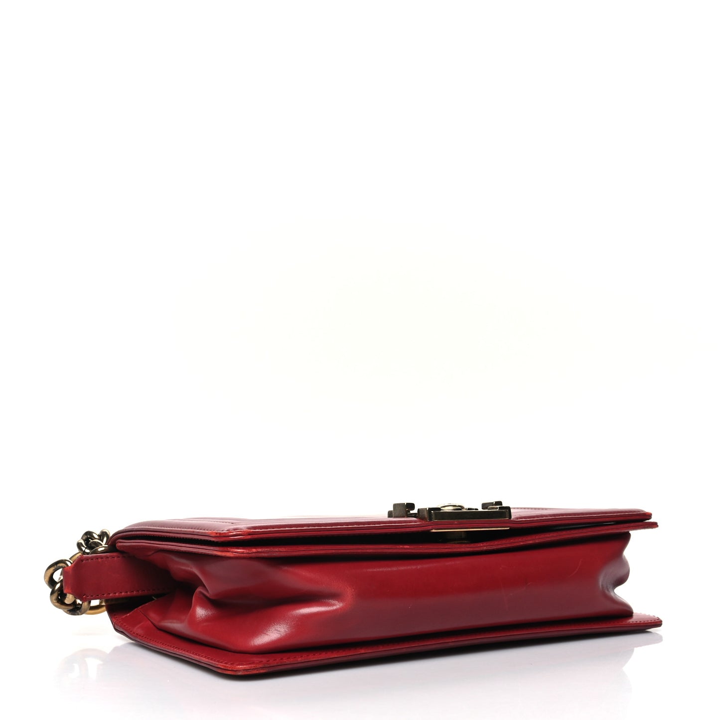 Glazed Calfskin Medium Boy Flap Red