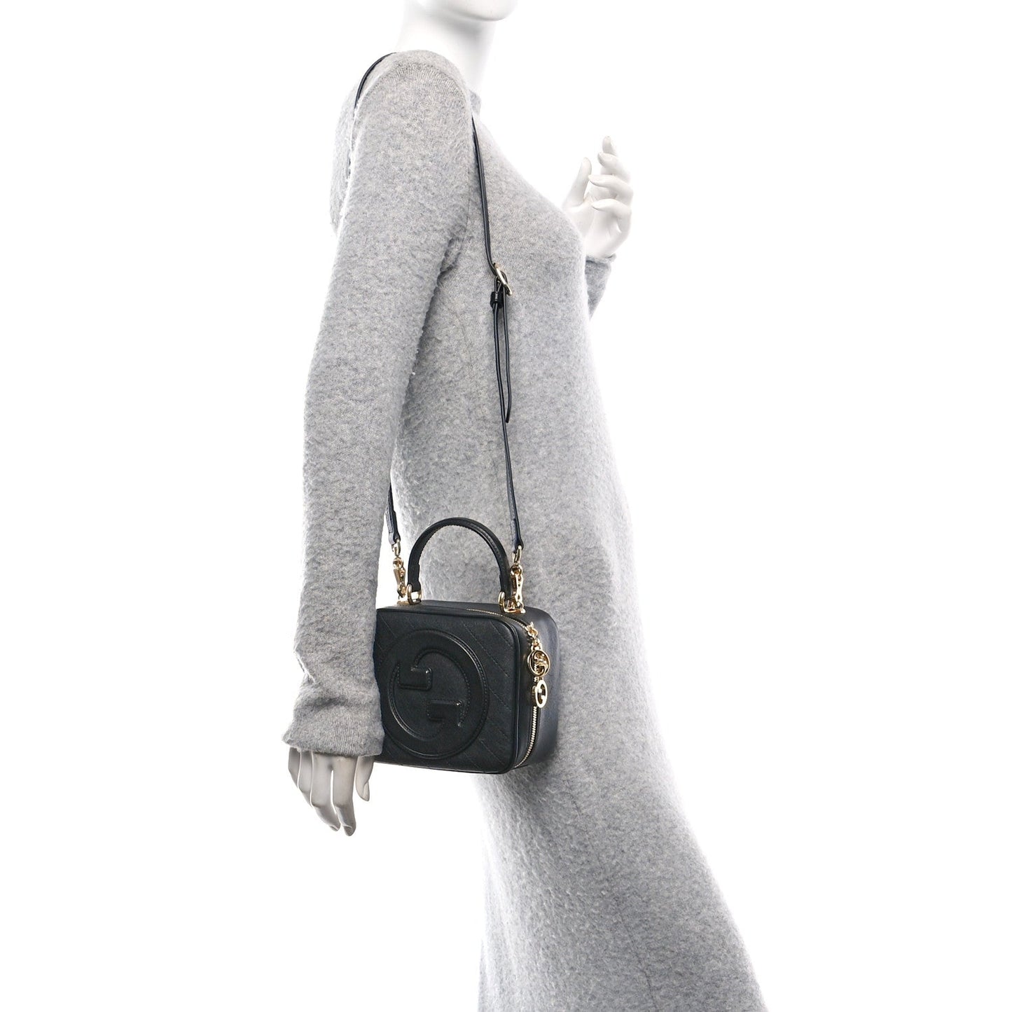 Sakai Be Green Calfskin Diagonal Stitched Blondie Top Handle Bag Black