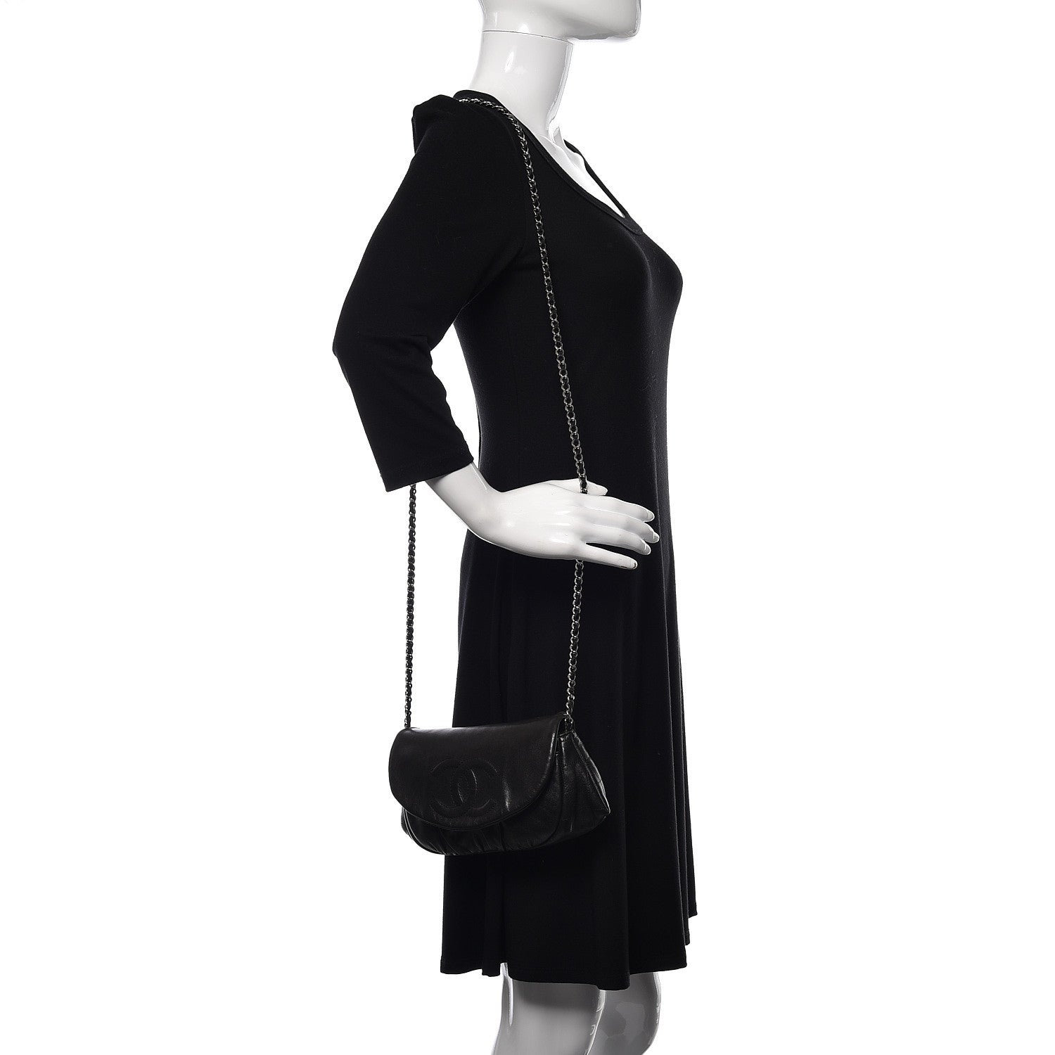 Chanel Lambskin Half Moon Wallet On Chain WOC Black 2 of 9