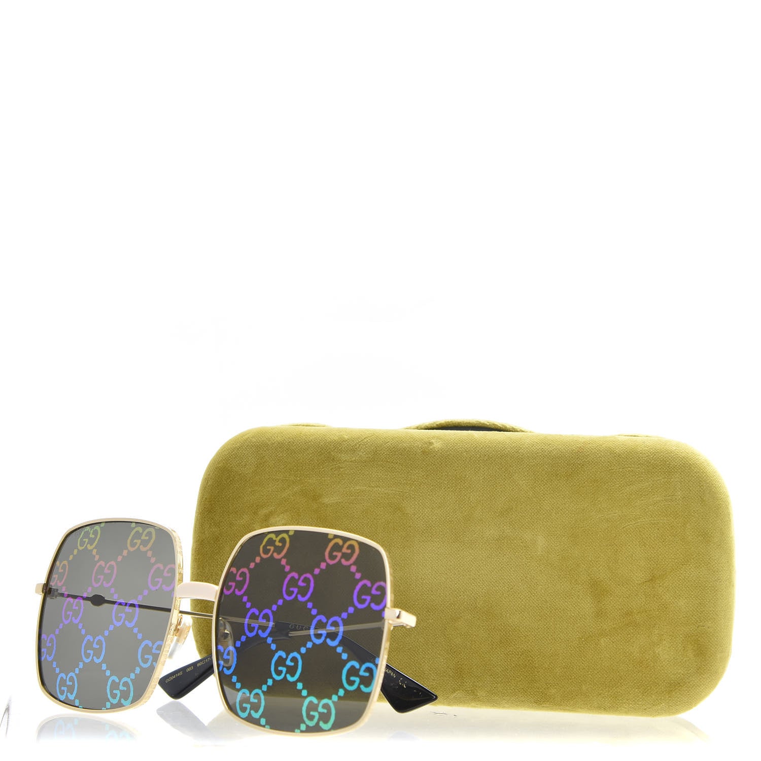 Gucci Metal Rectangular Frame Sunglasses GG0414S Gold Multicolor 8 of 8