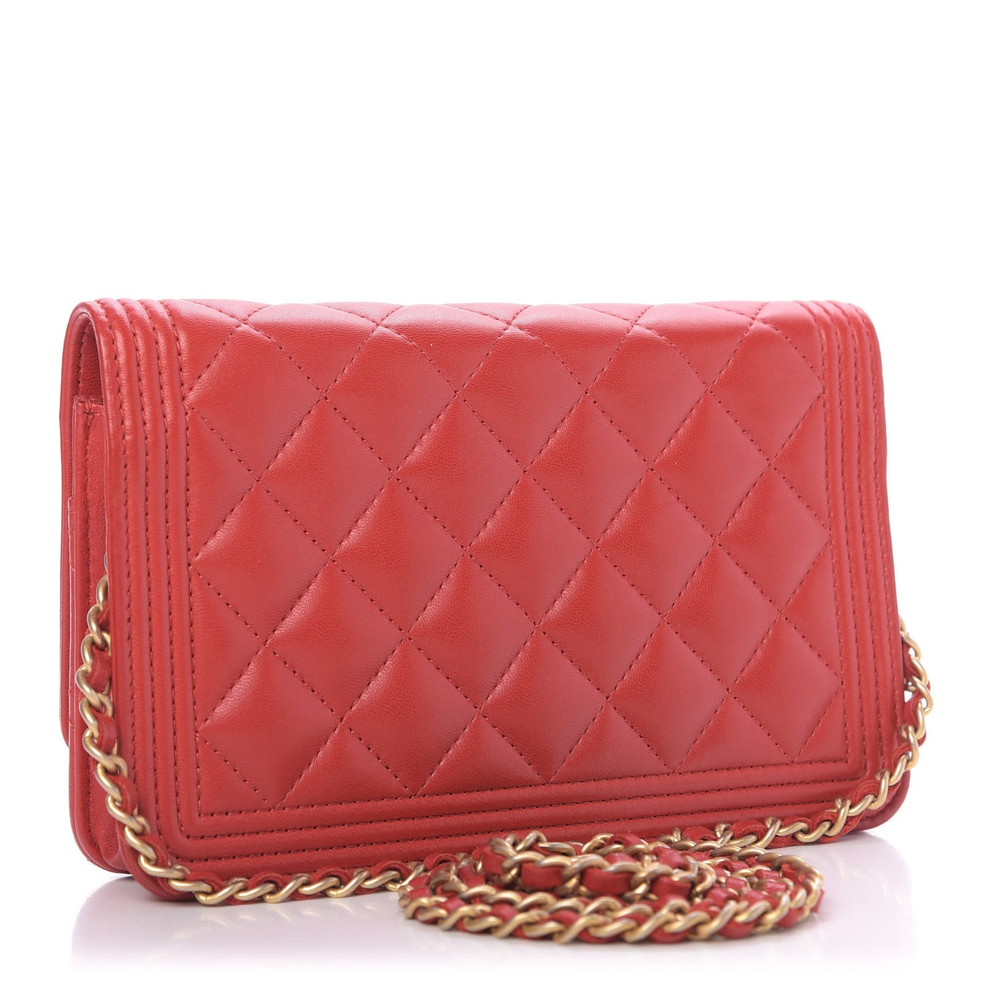 Lambskin Quilted Boy Wallet On Chain WOC Red