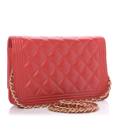 Chanel Lambskin Quilted Boy Wallet On Chain WOC Red 3 of 11