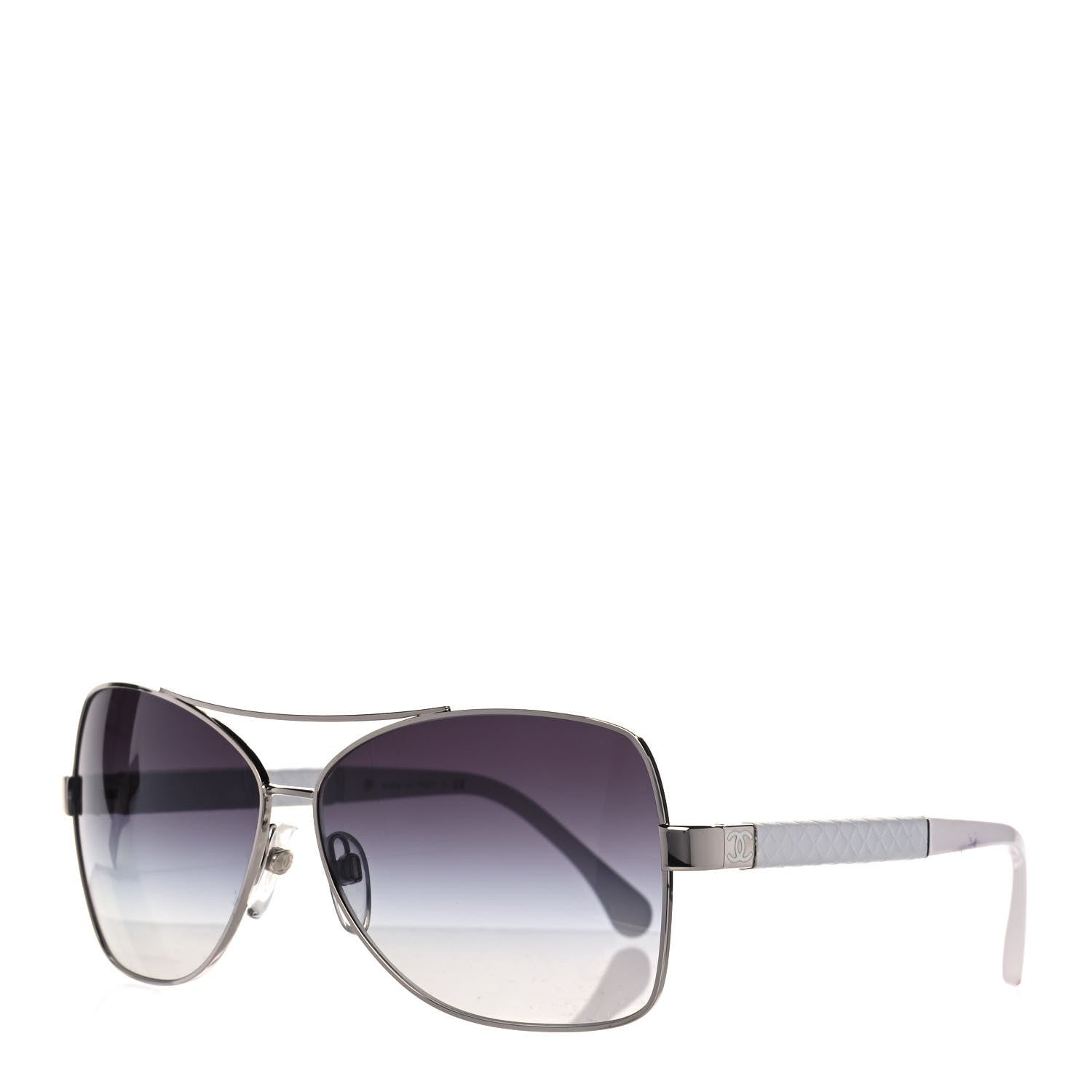 Chanel Lambskin Quilted CC Aviator Sunglasses 4195-Q White Silver 1 of 10
