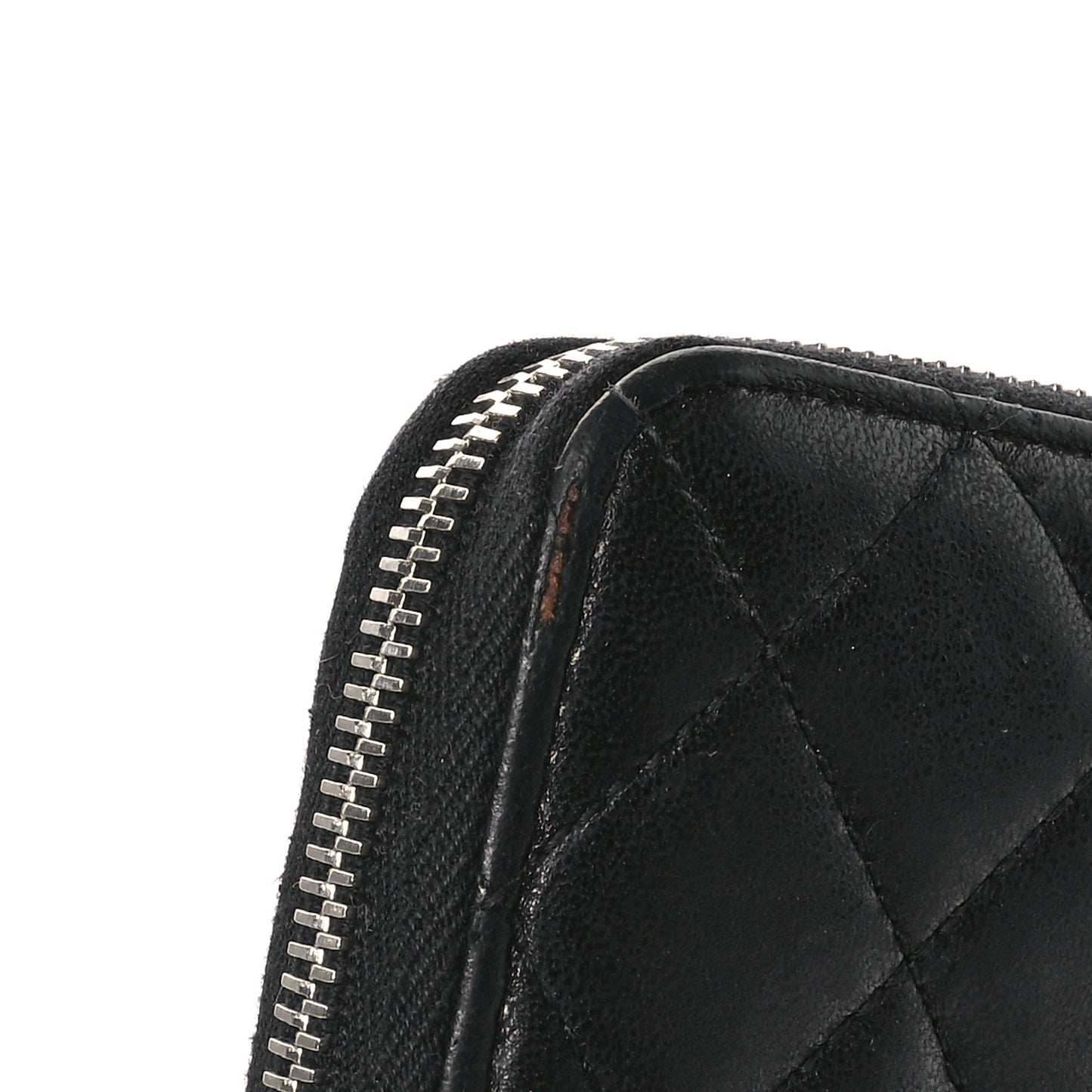 Lambskin Quilted Large Gusset Zip Around Wallet Black