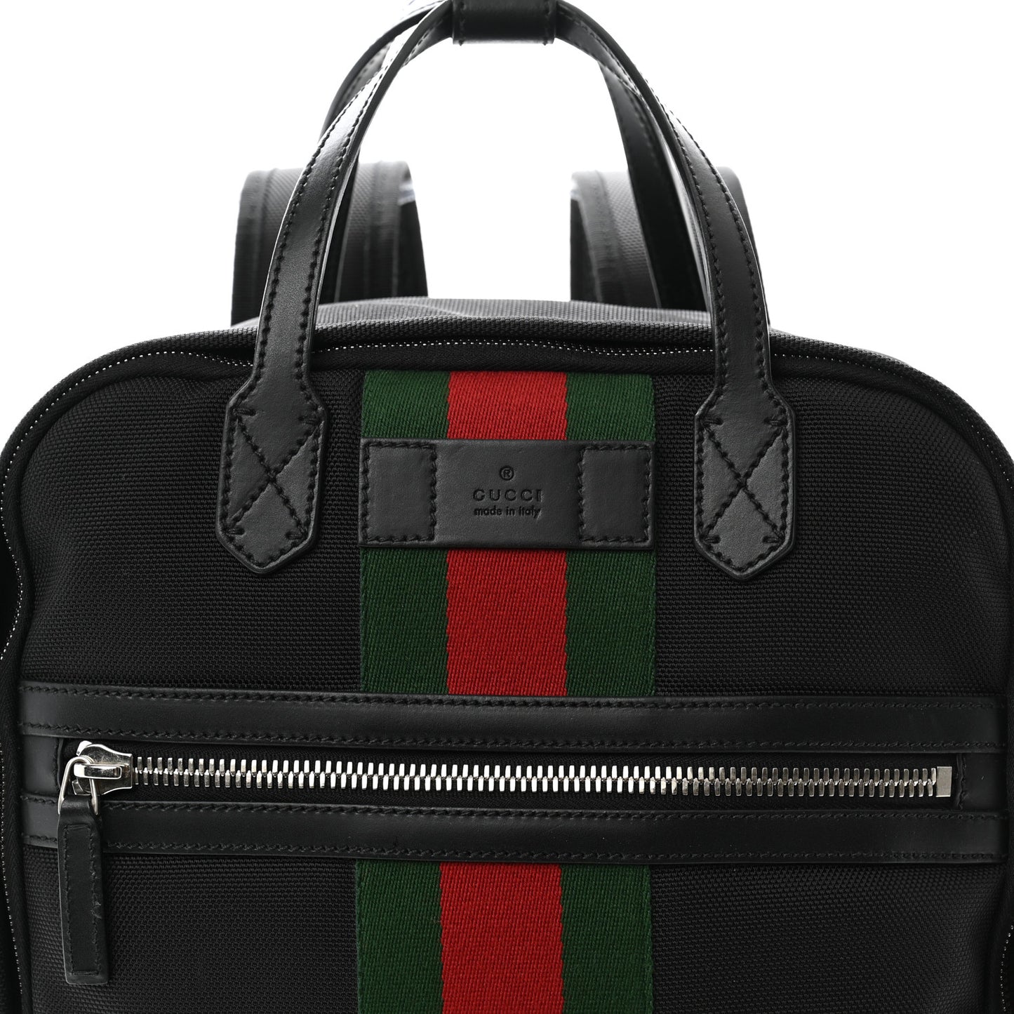 Techno Canvas Appia Calfskin Web Tote Backpack Black