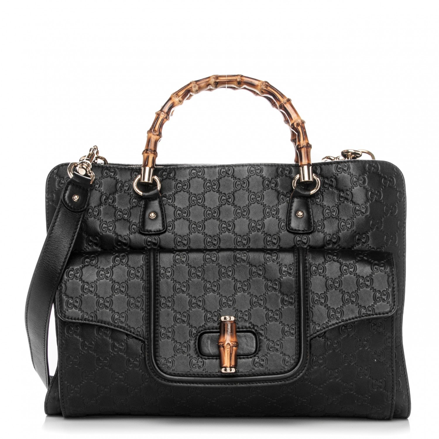 Gucci Guccissima Bamboo Messenger Bag Black 1 of 9