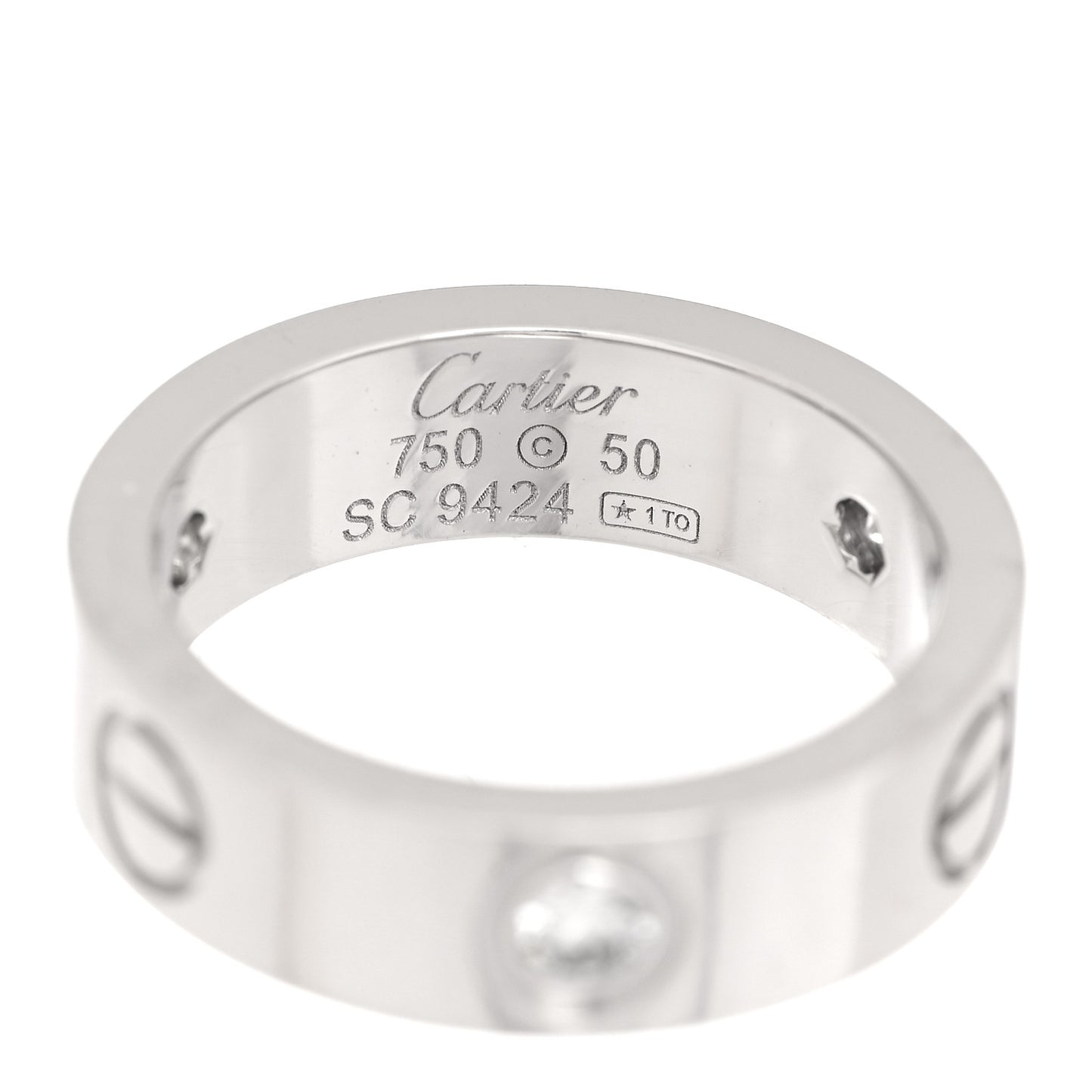 18K White Gold 3 Diamond 5.5mm LOVE Ring 50 5.25