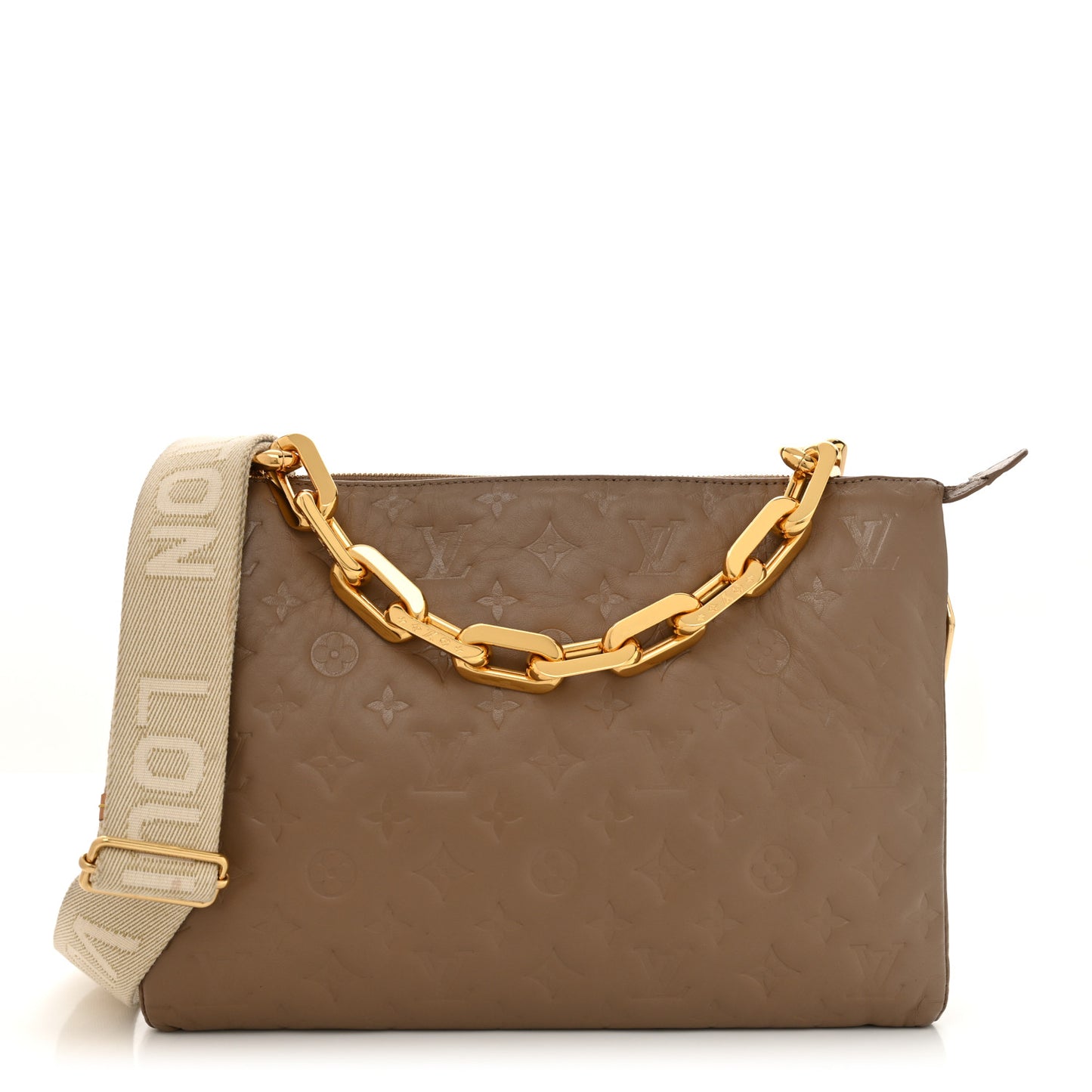 Lambskin Embossed Monogram Coussin MM Taupe