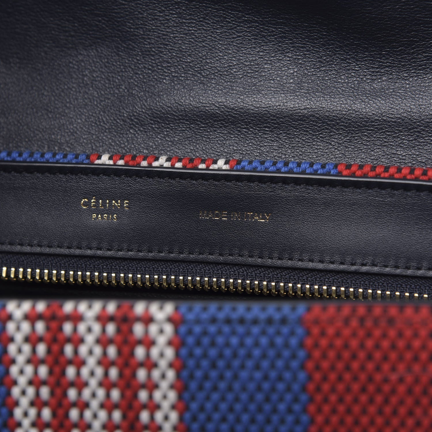 Celine Smooth Calfskin Textile Striped Medium Trapeze Navy Blue 6 of 17