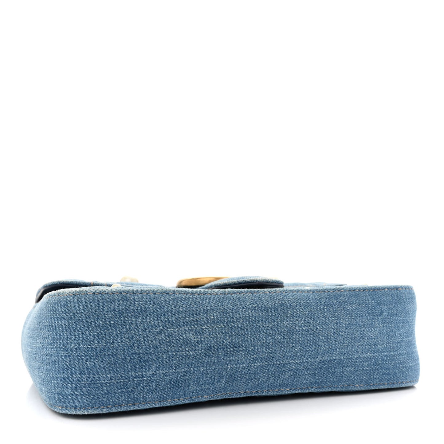 Denim Matelasse Pearl Studded Mini GG Marmont Shoulder Bag Blue