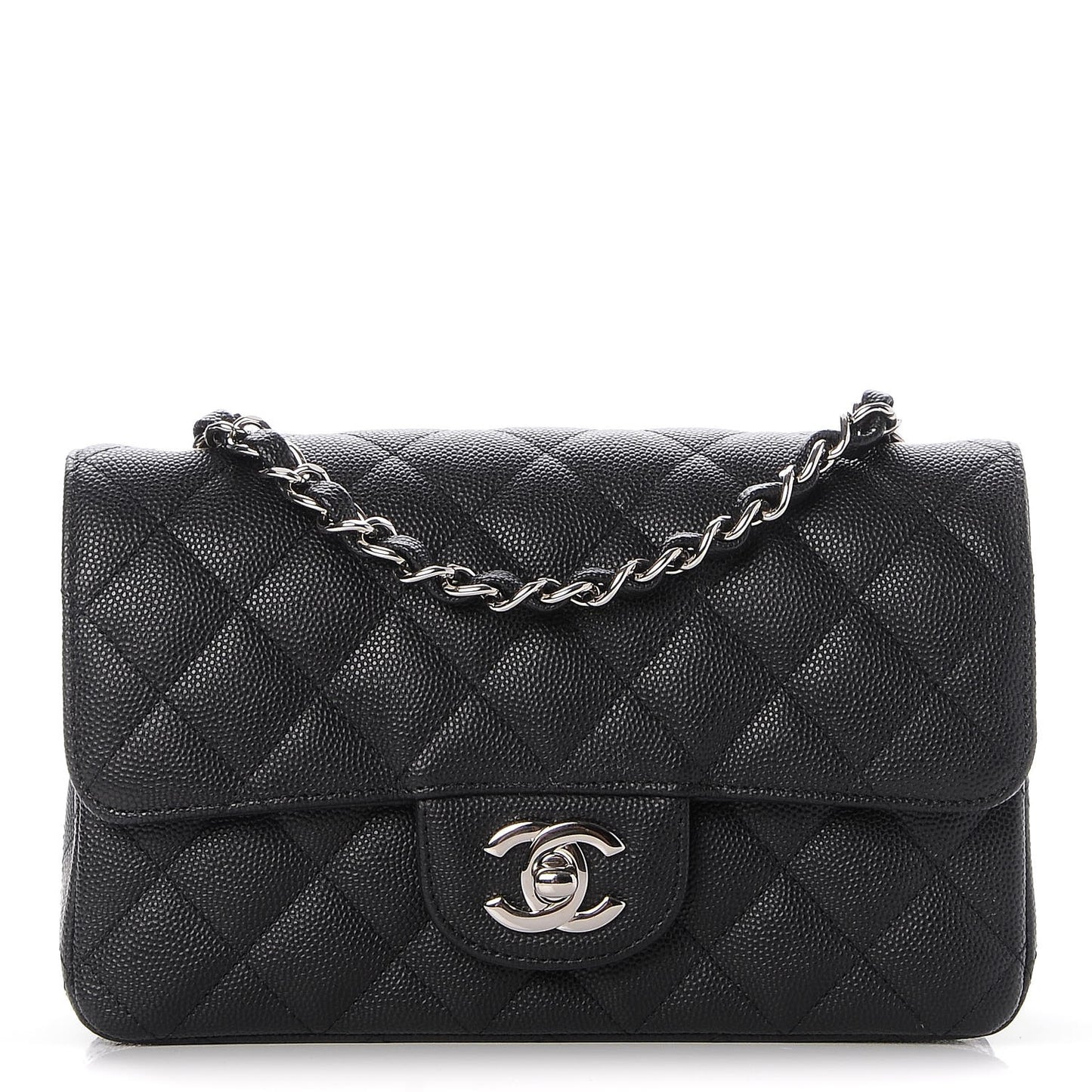 Iridescent Caviar Quilted Mini Rectangular Flap Black