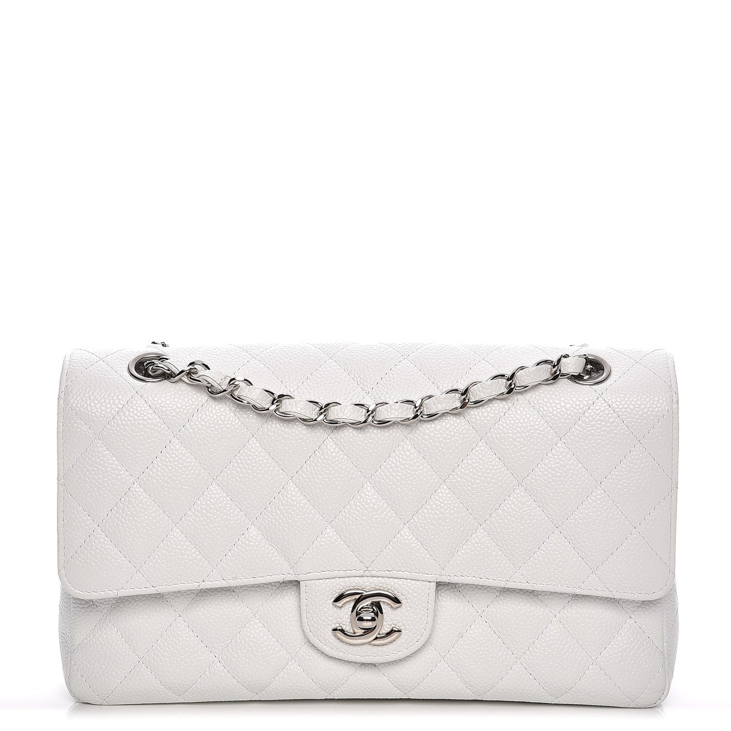 Caviar Quilted Medium Double Flap White