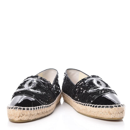 Chanel Patent Sequin CC Espadrilles 39 Black 6 of 14
