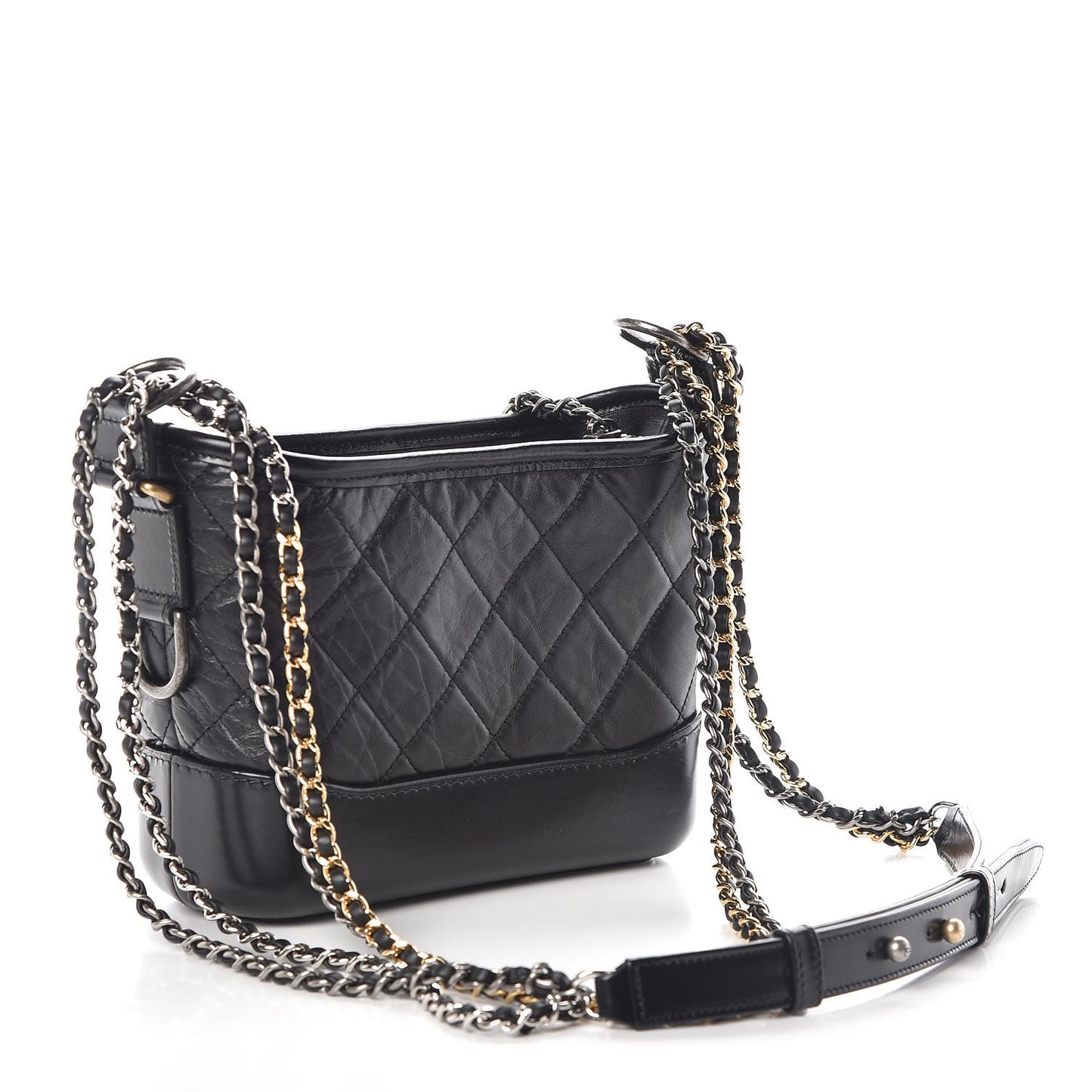 Aged Calfskin Quilted Small Gabrielle Hobo Black