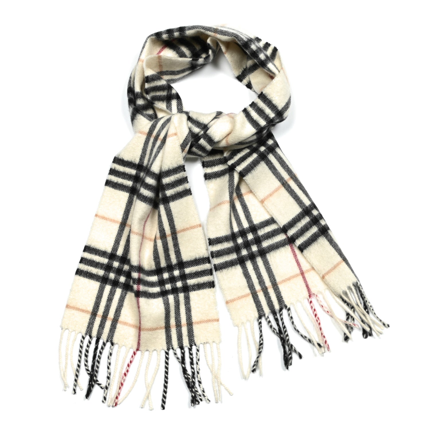 Burberry Cashmere House Check Fringe Scarf White 1 of 3