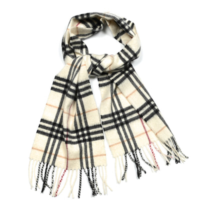 Burberry Cashmere House Check Fringe Scarf White 1 of 3