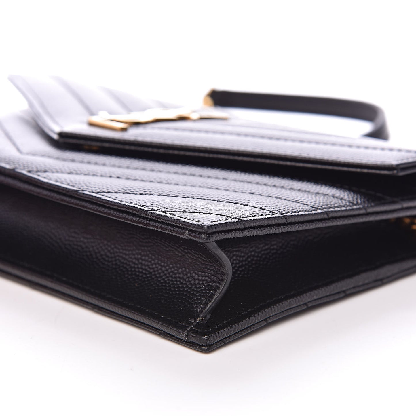 Grain De Poudre Matelasse Chevron Monogram Envelope Chain Wallet Black