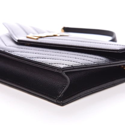 Saint Laurent Grain De Poudre Matelasse Chevron Monogram Envelope Chain Wallet Black 8 of 8