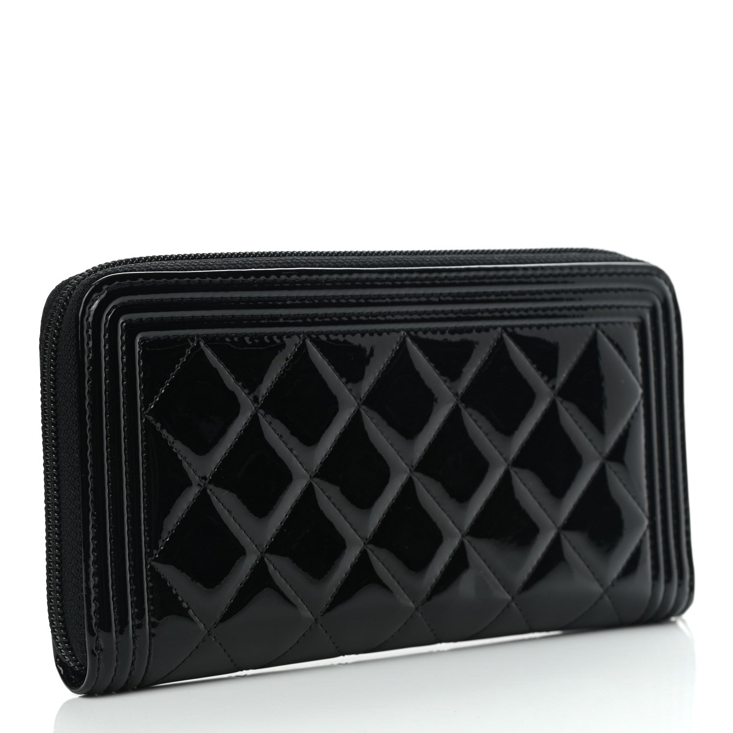 Chanel Patent Calfskin Quilted Boy L-Gusset Zip Wallet Black 2 of 8