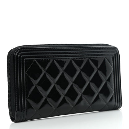 Chanel Patent Calfskin Quilted Boy L-Gusset Zip Wallet Black 2 of 8