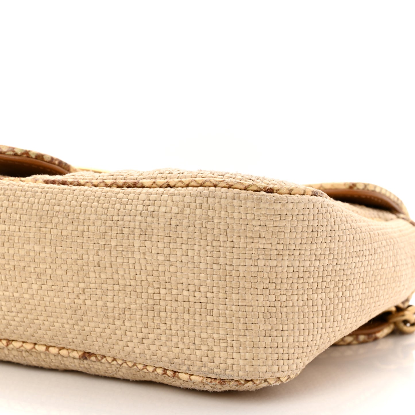 Raffia Elaphe Matelasse Small GG Marmont Shoulder Bag Natural Cream Brown