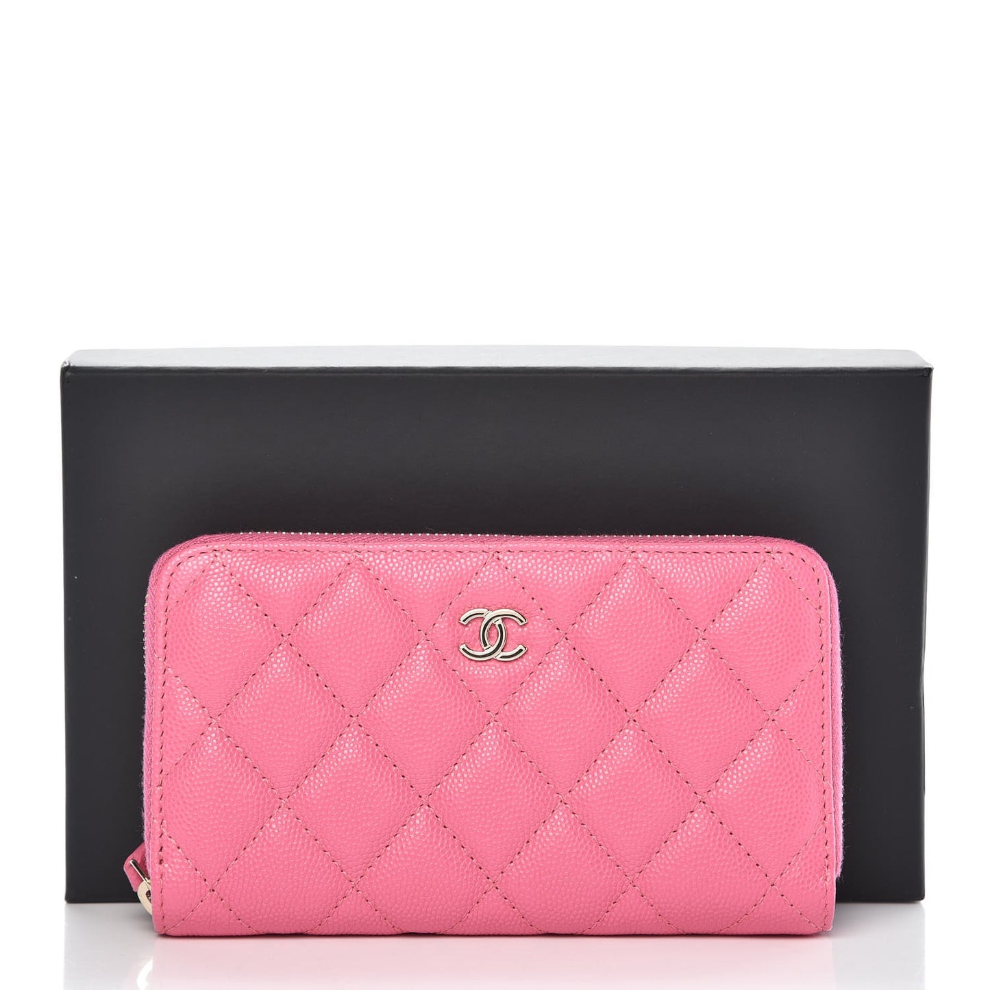 Caviar Quilted Small Zip Around Wallet Pink