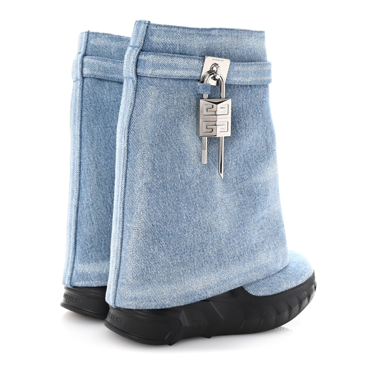 Givenchy Washed Denim Shark Lock Biker Ankle Boots 35 Blue 5 of 8