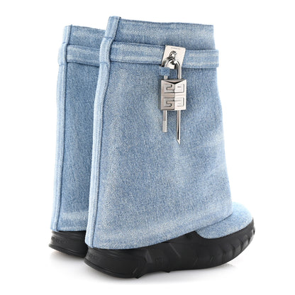 Givenchy Washed Denim Shark Lock Biker Ankle Boots 35 Blue 5 of 8