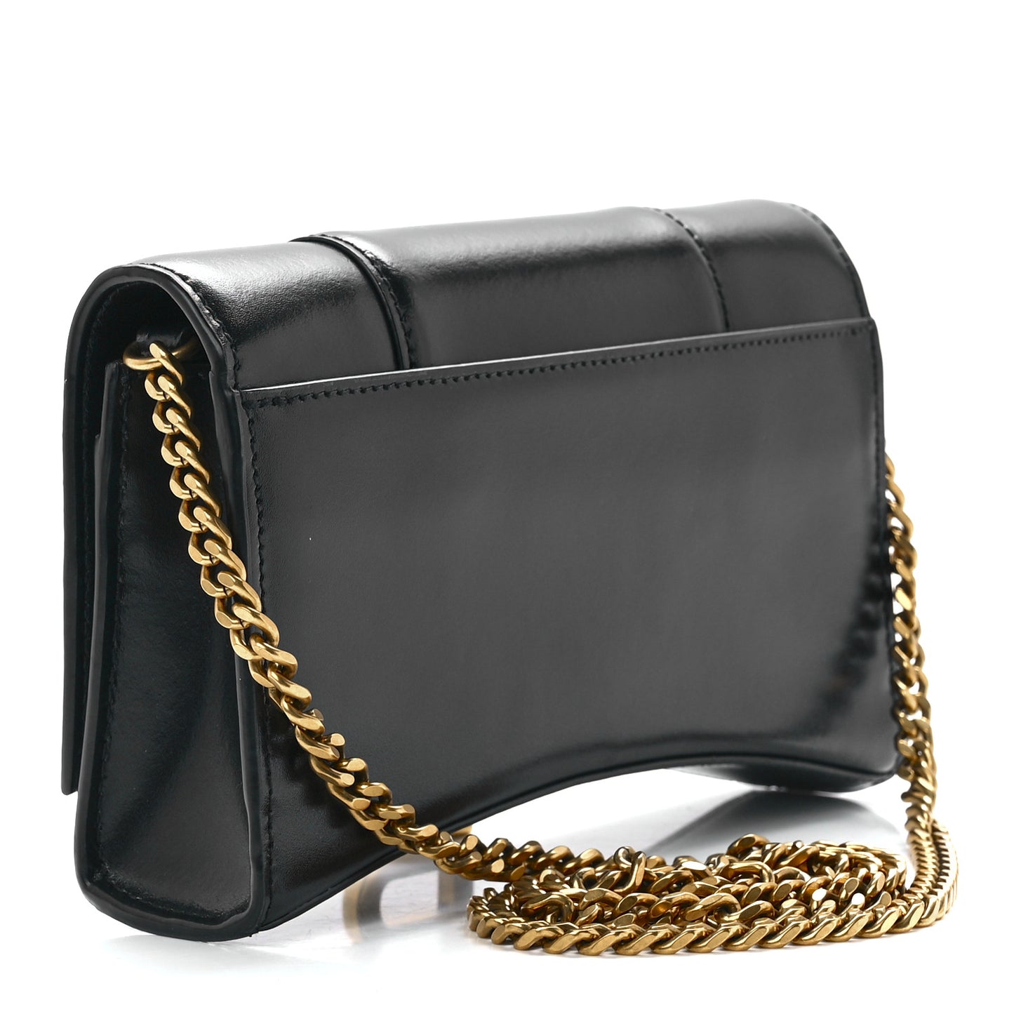 Shiny Box Calfskin Hourglass Chain Bag Black