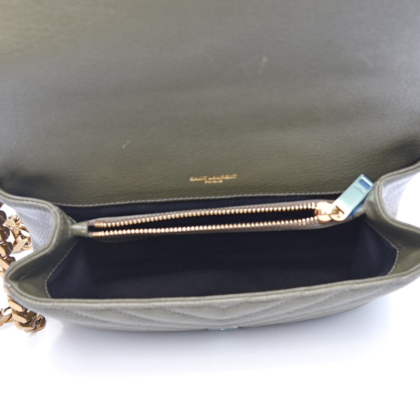Sheepskin Matelasse Chevron Monogram Medium College Bag Military Green
