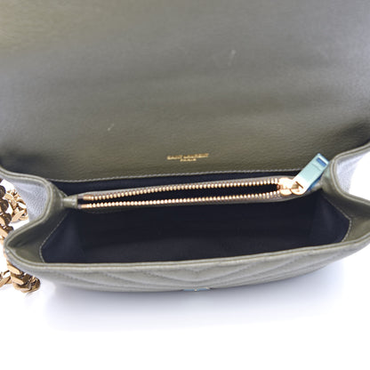 Saint Laurent Sheepskin Matelasse Chevron Monogram Medium College Bag Military Green 5 of 12