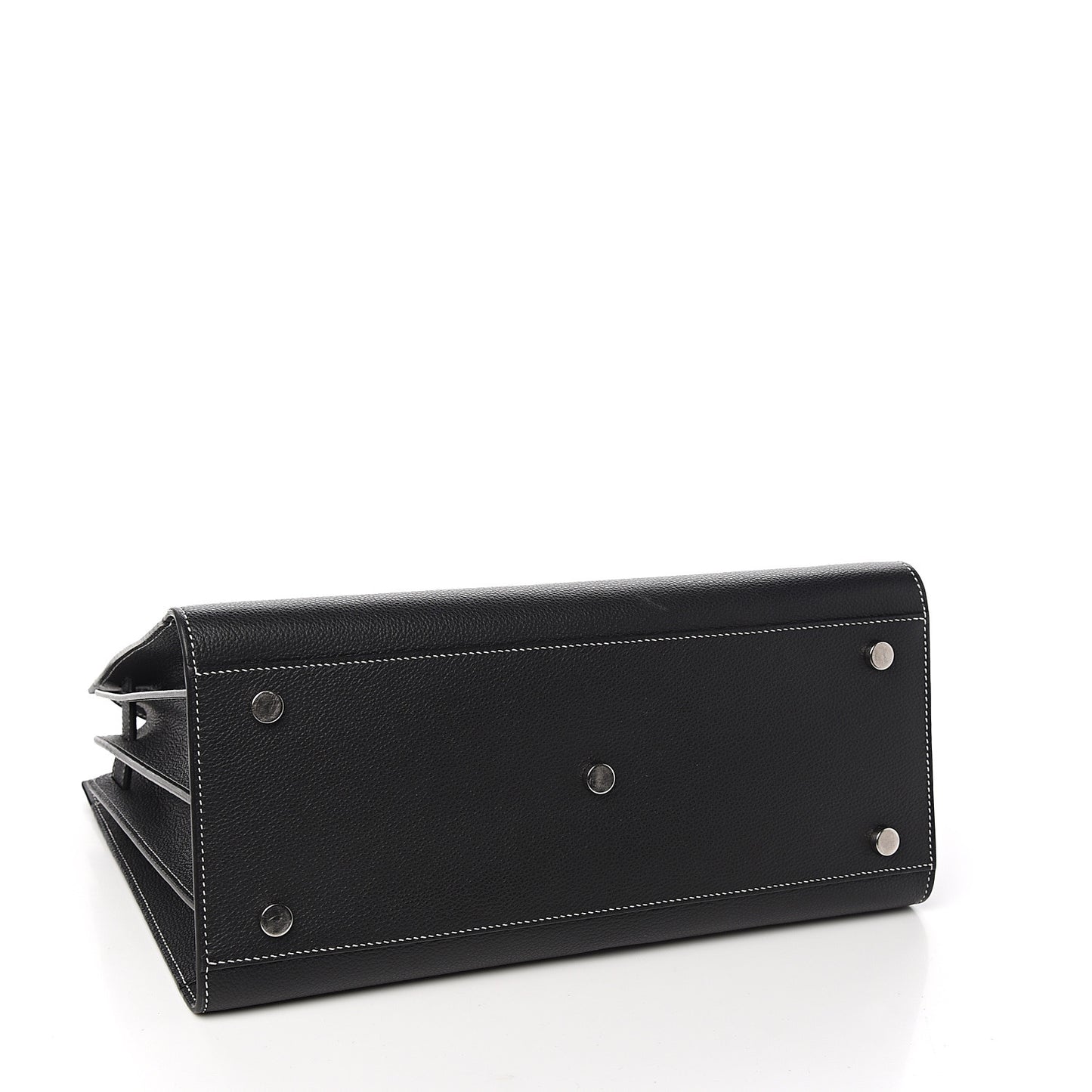 Grained Calfskin Topstitch Small Sac De Jour Black Porcelain