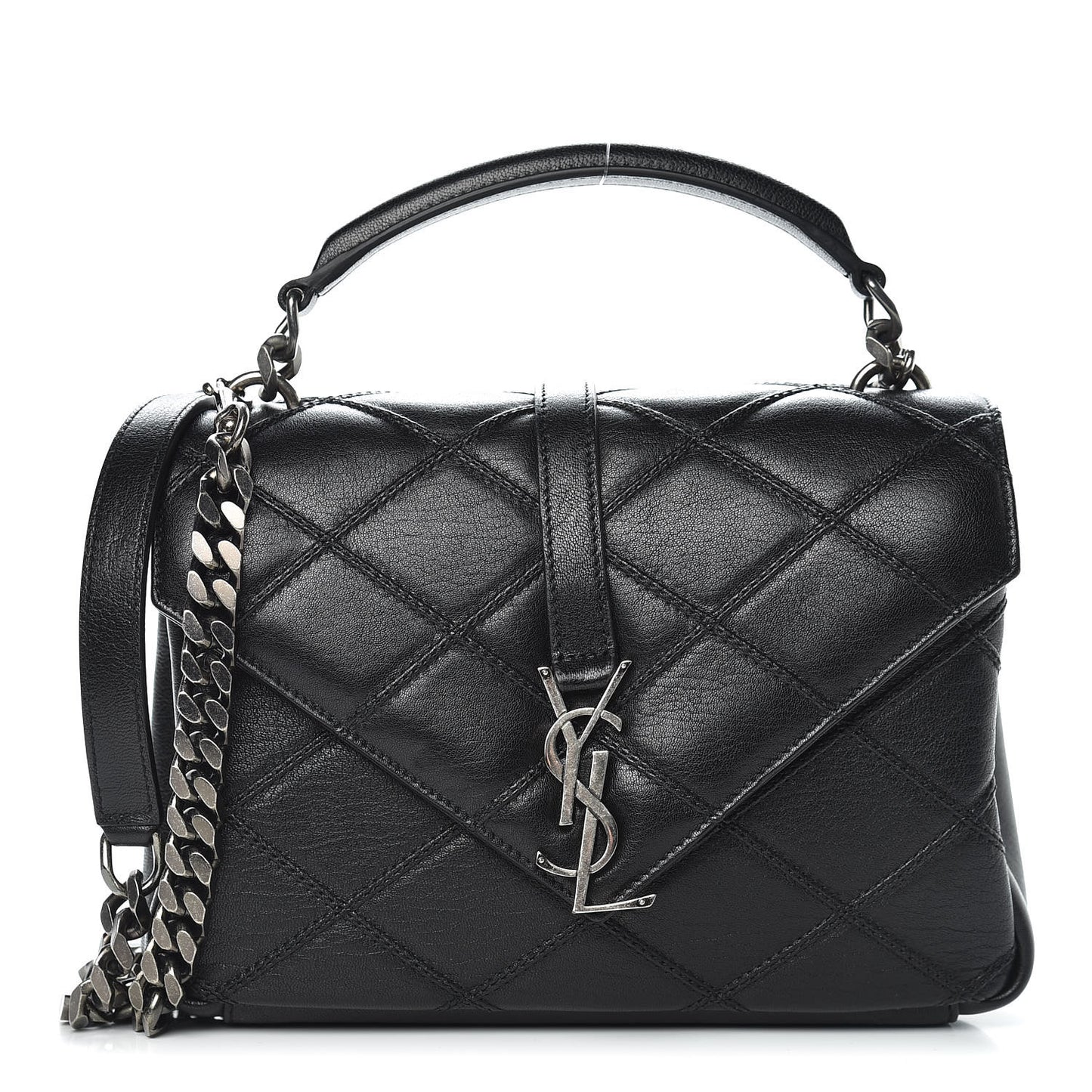 Calfskin Matelasse Diamond Quilted Monogram Medium College Bag Black