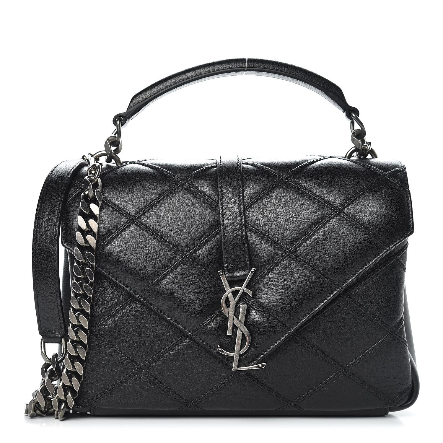 Saint Laurent Calfskin Matelasse Diamond Quilted Monogram Medium College Bag Black 1 of 11