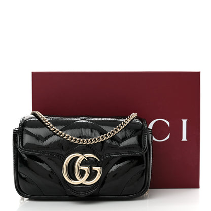 Gucci Patent Lambskin Matelasse Super Mini GG Marmont Shoulder Bag Black 11 of 11