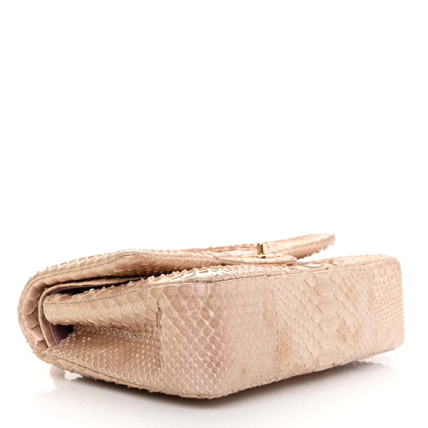 Chanel Metallic Snakeskin Medium Double Flap Pink 4 of 15